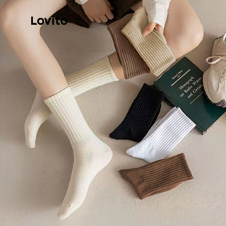 Lovito Tất Thường Ngày Mềm Mại, Thấm Hút Mồ Hôi, Tất Cổ Cao Thể Thao Mềm Mại Cho Nữ L8LD087