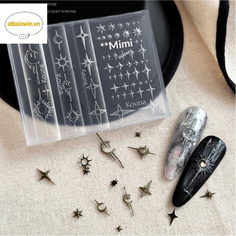 Attainwin Novel 3D Khuôn Silicon Cho Heart Star Pentagram Nail Artistry, Mẫu Làm Móng Tay Trong Suốt