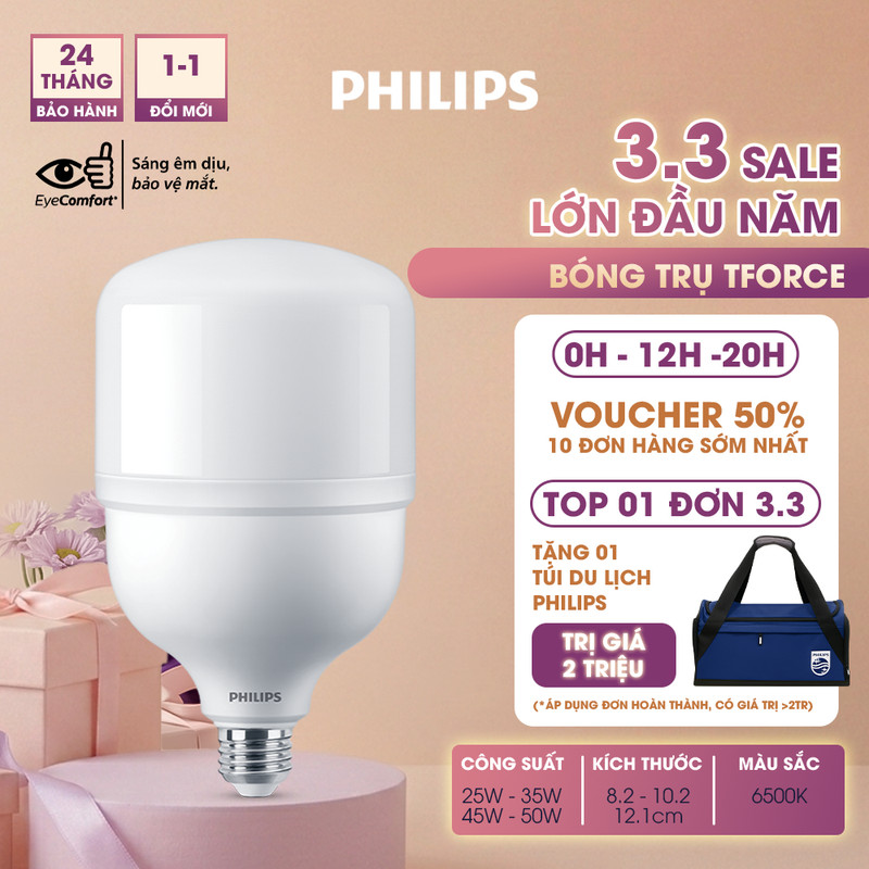 Bóng đèn LED PHILIPS trụ TForce siêu sáng (25W,35W,45W, 50W) - Ánh sáng trắng 6500K (01 bóng) - Đèn Philips
