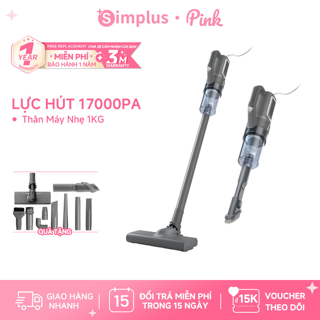 Simplus Pink Máy hút bụi 17000PA - Lực hút mạnh mẽ sử dụng trong gia đình XCQH008 - Bảo Hành 1 năm 1 Đổi 1