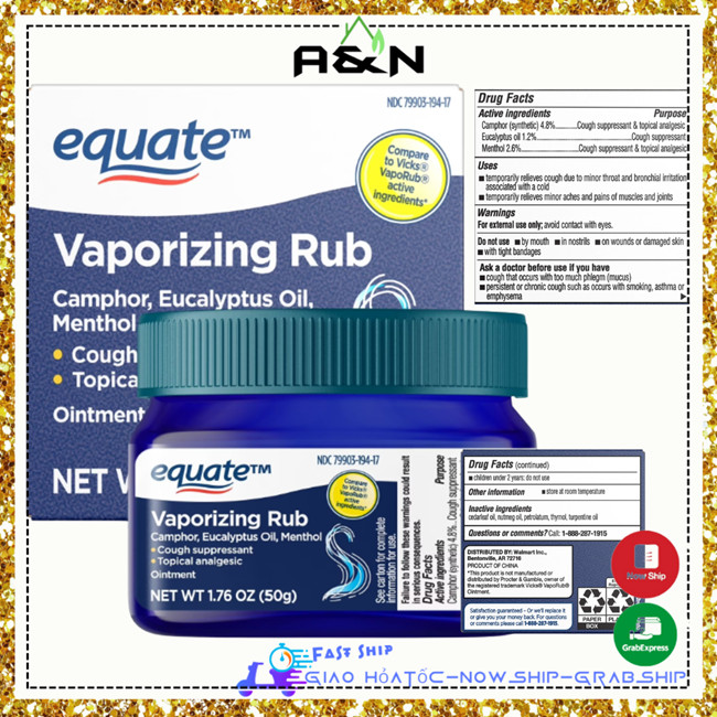 Dầu cù là Equate Vaporizing Rub bôi giữ ấm giảm ho - hàng mỹ