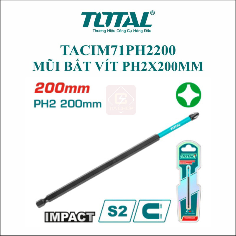 Mũi Bắt Vít PH2 TOTAL 100mm / 150mm / 200mm / 250mm | Mũi Vặn Vít Chuẩn PH2 Thép S2 Siêu Cứng
