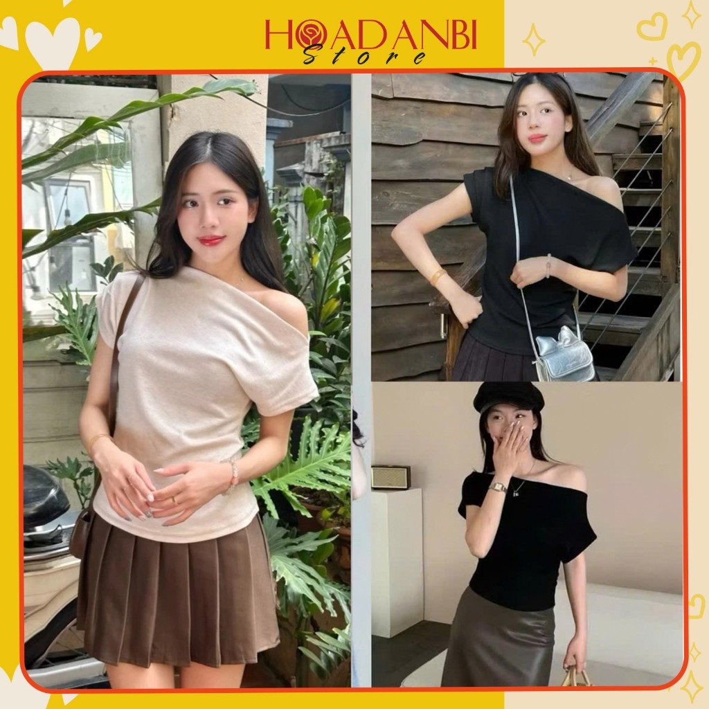 Áo Thun Lệch Vai Xếp Ly, Áo lệch vai Co Dãn MềmÁo Thun Lệch Vai Xếp Ly ,Áo Trễ Vai tiểu thư