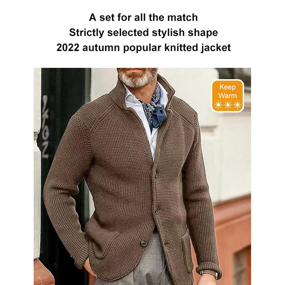 Áo khoác dệt kim nam Áo khoác len dệt kim nam Áo khoác cardigan cổ đứng Kiểu áo khoác Áo khoác