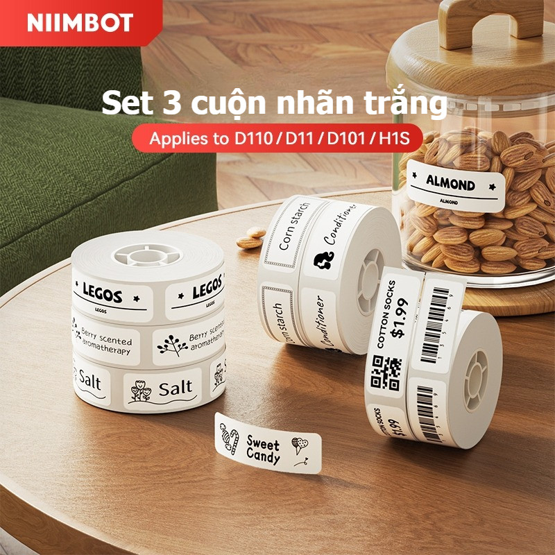 （3cuộn）Niimbot D11/D110/D101 Nhãn in Tên Nhãn dán nhãn trắng không thấm nước tự dính