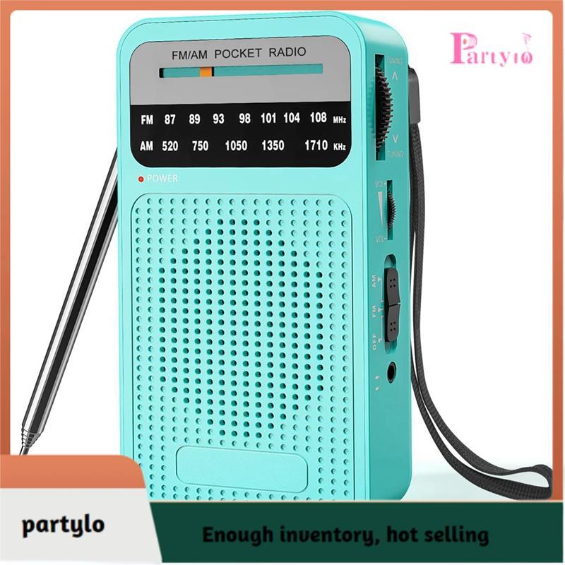 [partylo] AM FM Pocket Radio Radio Radio Di Động Transistor Radio Có Loa Xanh