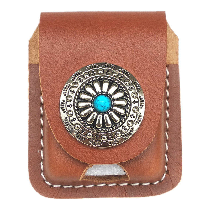 Zippo Lighter Leather Case zippo Lớp đầu tiên Da bò nhẹ Case Huy hiệu cổ điển Ngọc lam Da thật Handm