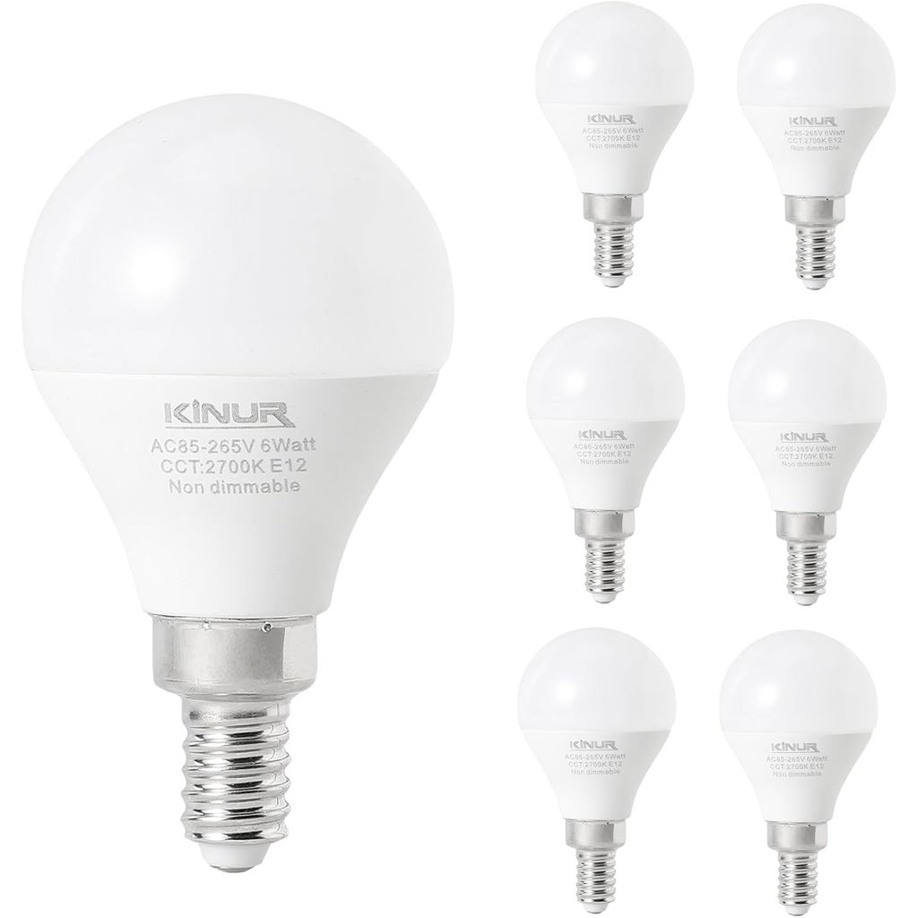 Bóng đèn quạt trần LED nhỏ KINUR Đế nhỏ, Bóng đèn led A15 6 watt E12 Trắng ấm 2700K 60watt Tương đươ