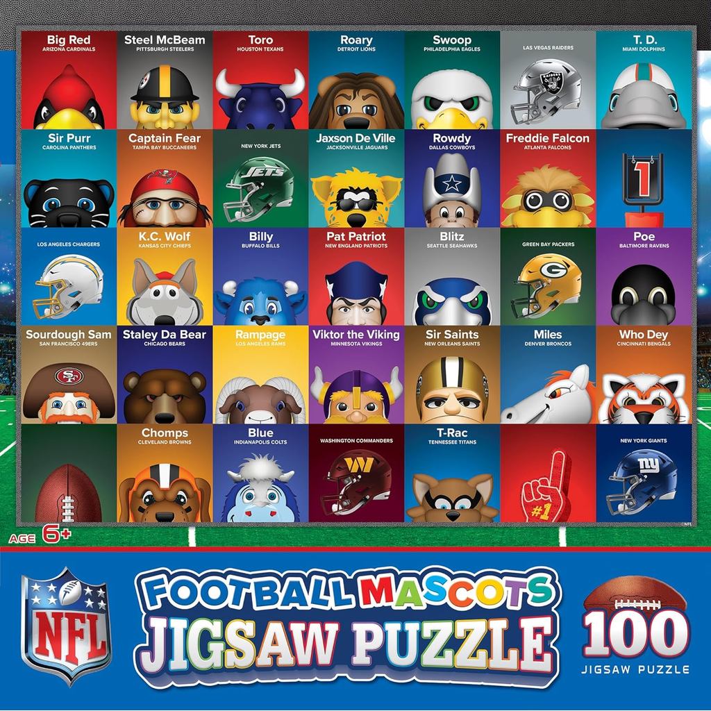 Câu đố 100 mảnh linh vật NFL dành cho trẻ em - Sản phẩm NFL được cấp phép chính thức - 14 "x19"