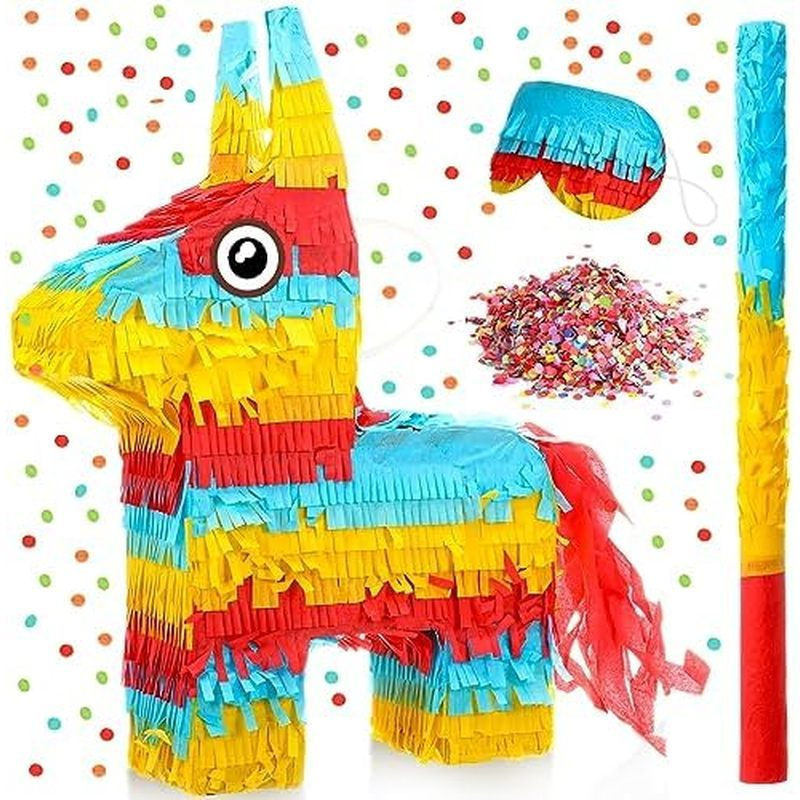 Lenwen Donkey Piñata 16 x 10 x 3 Inch Fiesta Donkey Piñata Bundle kèm que bịt mắt và Confetti Mexico