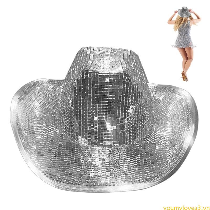 Yml1 Sequin Cowboy Hat Disco Balls Hat Mirror Hat Disco Cowboy Hat DJs Hat