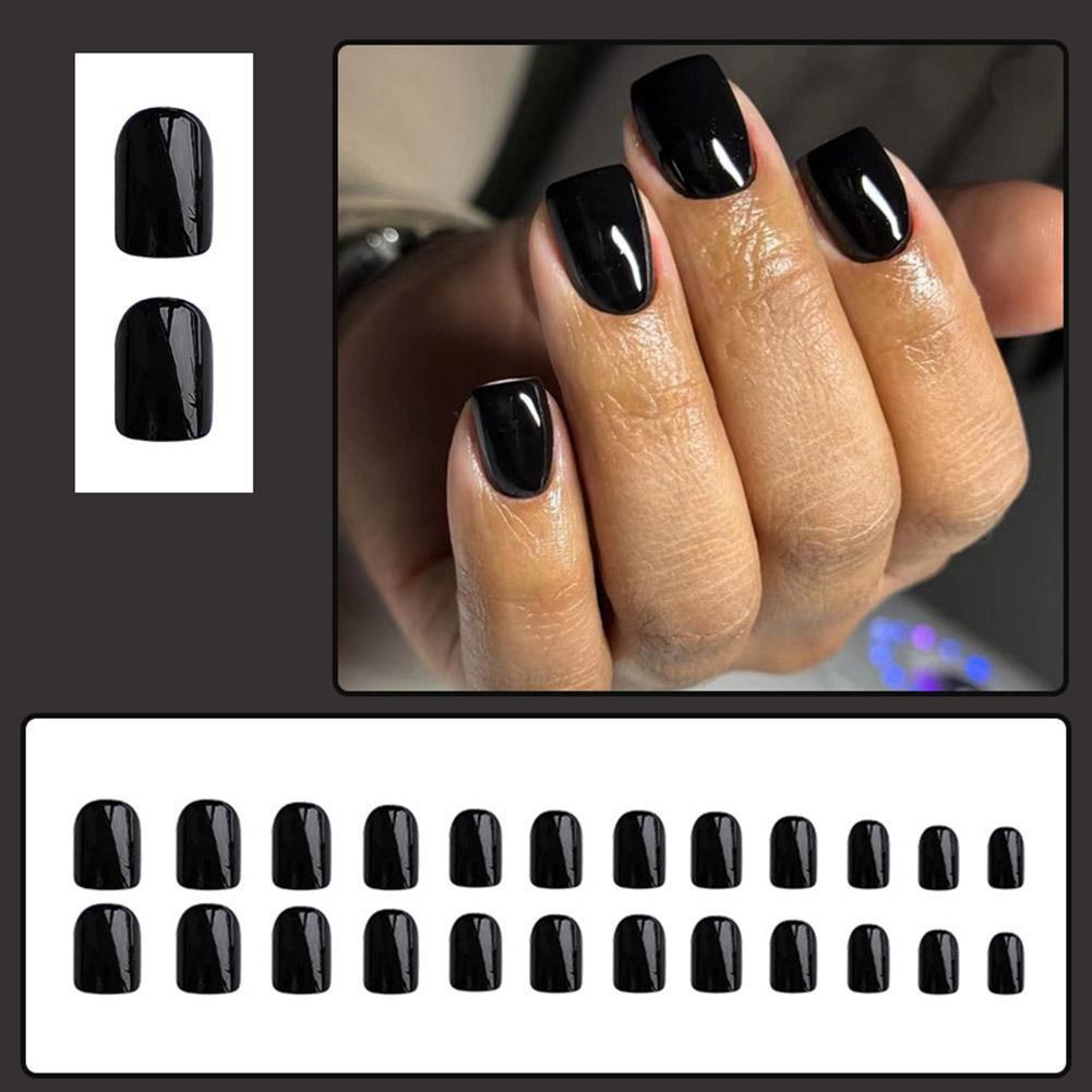 Artaug Medium Press On Nails Square Black High On Nail Saturation Press Set Cover Nail Q5v4
