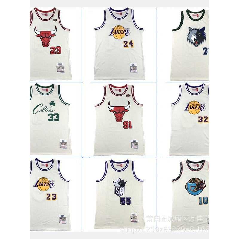 Áo thun thêu tay cổ điển Mỹ Lakers 23 Grizzly 24