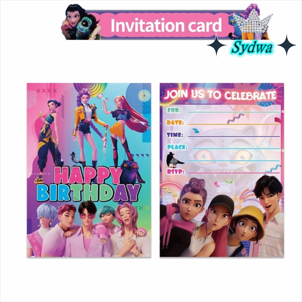 SYDWA 1 Bộ Thiệp Mời, Phim Hoạt Hình Kpop Demon Hunters Chủ Đề Thiệp Chúc Mừng, Đồ Dùng Tiệc Sinh Nh