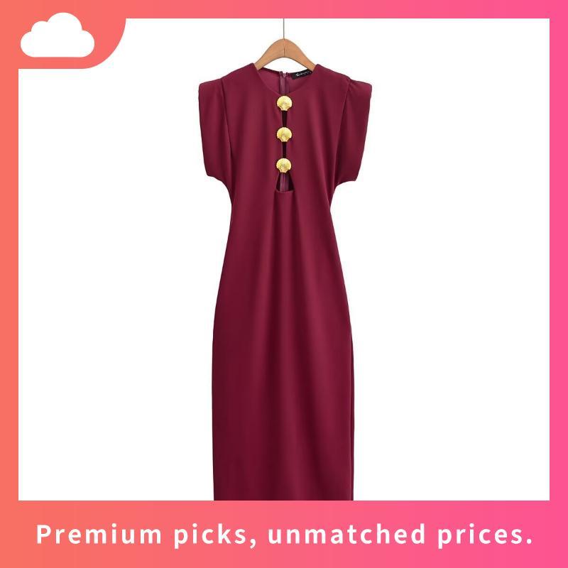 Váy Thiết Kế Tay Con Dáng Ngắn Xòe LECOONG V800 (Có Bigsize) Đầm Đẹp Sang Chảnh Đính Ba Khuy Màu Đen