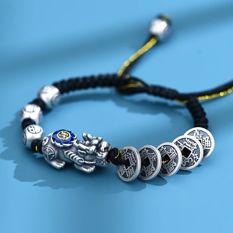 Premium In-Stock#999Pure Silver Five Emperors Coin Bracelet for Men and Women, New Chinese Style Cop