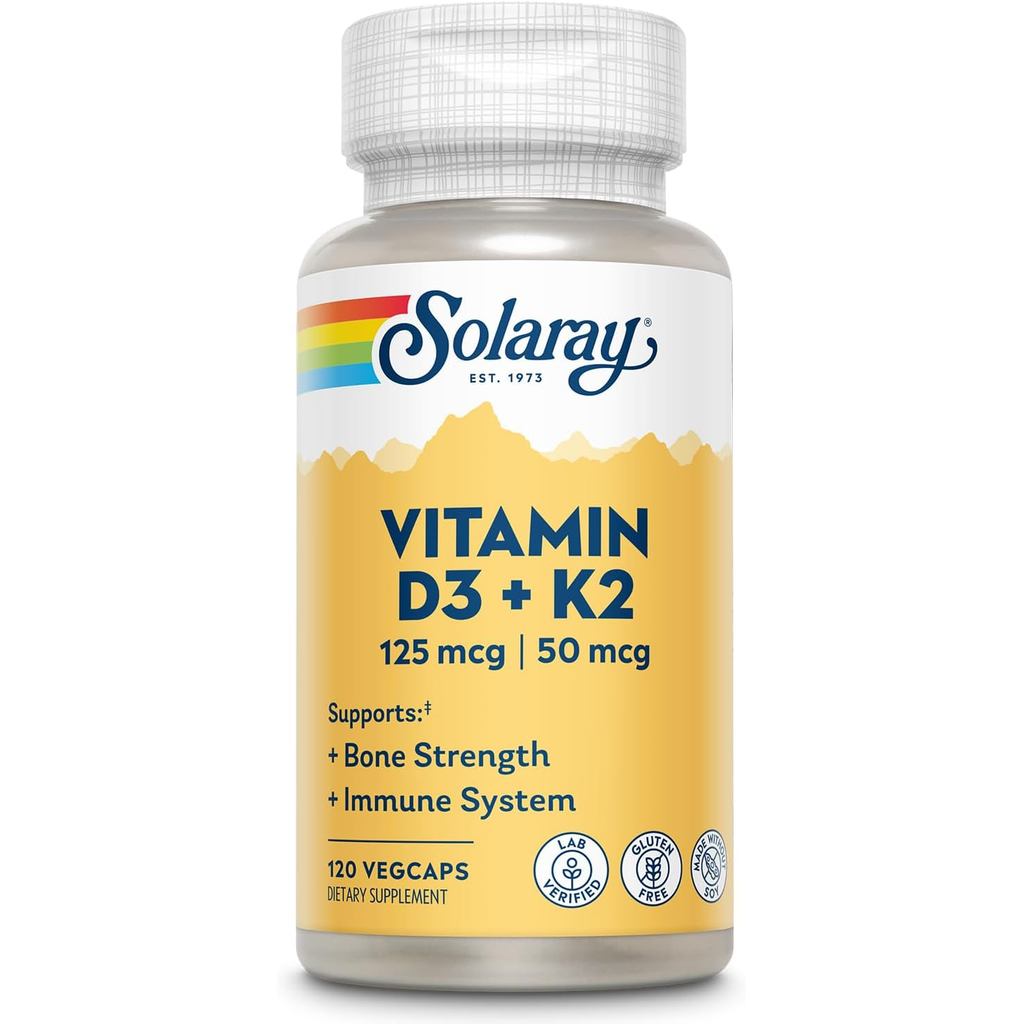SOLARAY Vitamin D3 K2 - Bổ sung cổng miễn dịch và sức khỏe xương - Với 5000 IU Vitamin D như Vit D3 