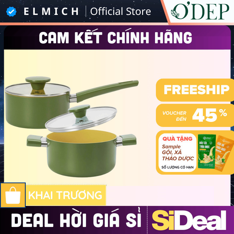 Nồi phủ sứ chống dính Elmich Olive Classic EL-5533OV size 16,18,20cm - SIDEAL SIA