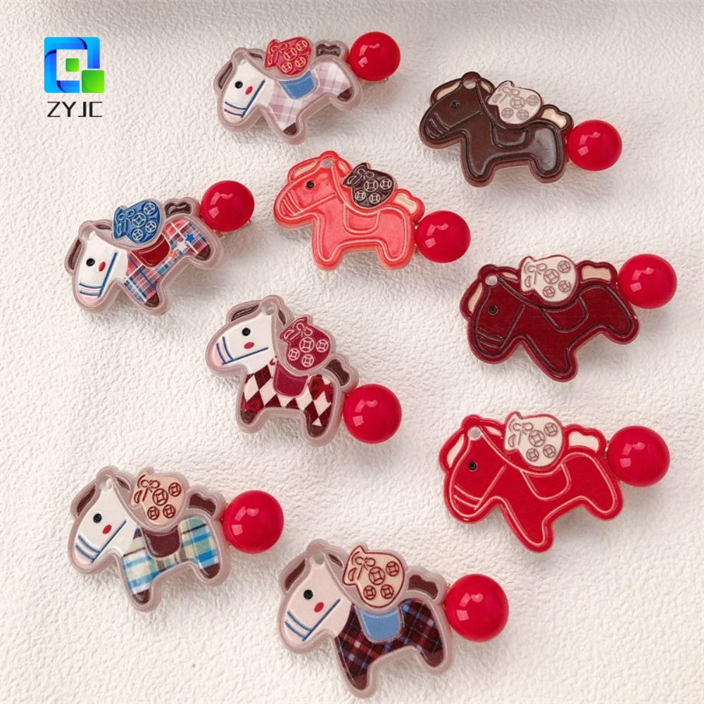 Kẹp Tóc Ngựa Tinh Tế Màu Đỏ, Thiết kế Phim Hoạt Hình Chúc May Mắn Năm Mới - Phụ Kiện Tóc Lễ Hội Tết