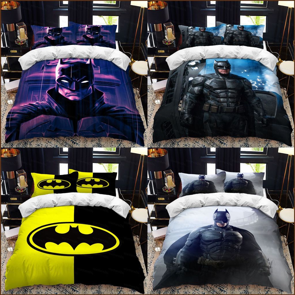 NP2 Batman 3IN1 Bộ chăn ga gối Bộ chăn ga gối Vỏ gối Phòng ngủ gia đình Ký túc xá có thể giặt được P