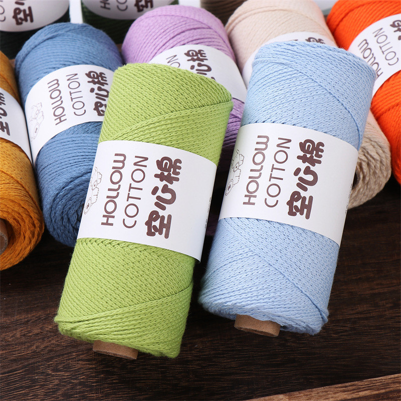 2mm Rỗng Sợi Cotton DIY Móc Túi Đeo Tay Mũ Dây Tròn Sợi Ngọc Trai Sợi Sợi Bóng 2mm Rỗng Cotton DIY M
