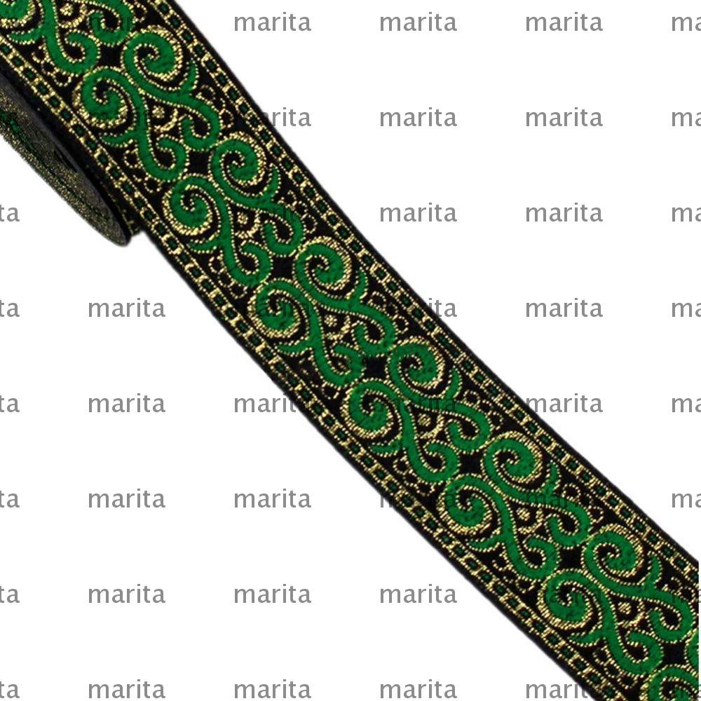 MARITA 7.6 Yards Ruy băng Jacquard, Ruy băng hoa văn xanh rộng 1,3 Inch, Ruy băng vải Polyester dệt 