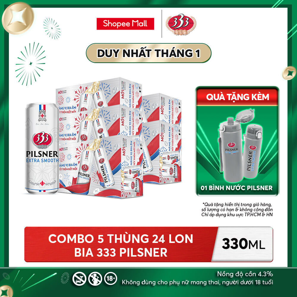 Nồng độ cồn 4.3% - Combo 5 Thùng 24 Bia 333 Pilsner 330ml