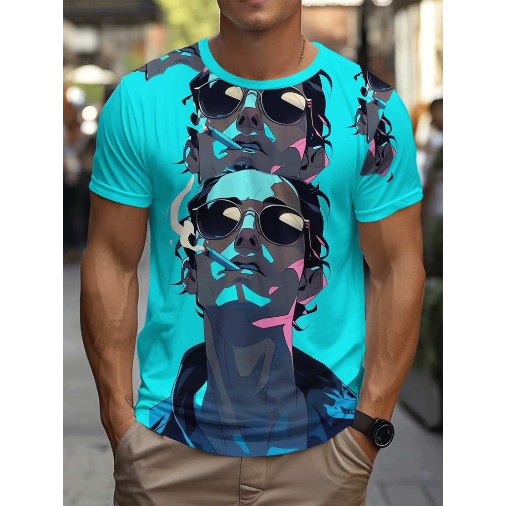Pop Art Michael Jackson Áo Thun 100% Polyester Cổ Tròn Tee Sống Động In Teal Tay Ngắn Retro Dạo Phố 