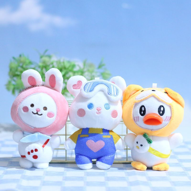 Premium In-Stock#Cute Duck Pendant Plush Toy Little Bunny Glasses Bear Doll Bag Charm Keychain Doll1