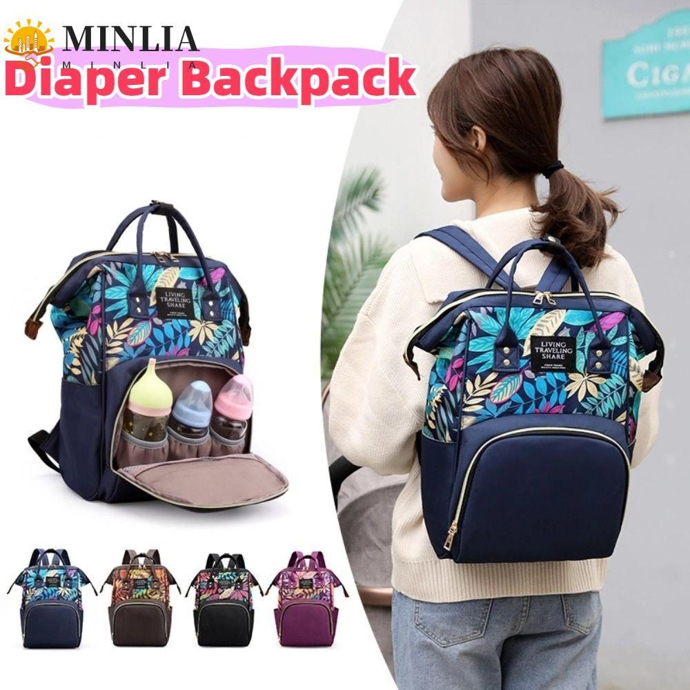 Ba Lô Tã MINLIA, Túi Mẹ Đa Năng Nylon, Túi Cách Nhiệt Đơn Giản Chống Thấm Nước Dung Tích Lớn Nappy B