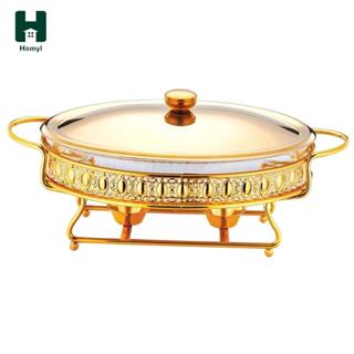 Máy hâm nóng thực phẩm Homyl có nắp thủy tinh Đĩa chafing tròn và đĩa đựng nhiên liệu