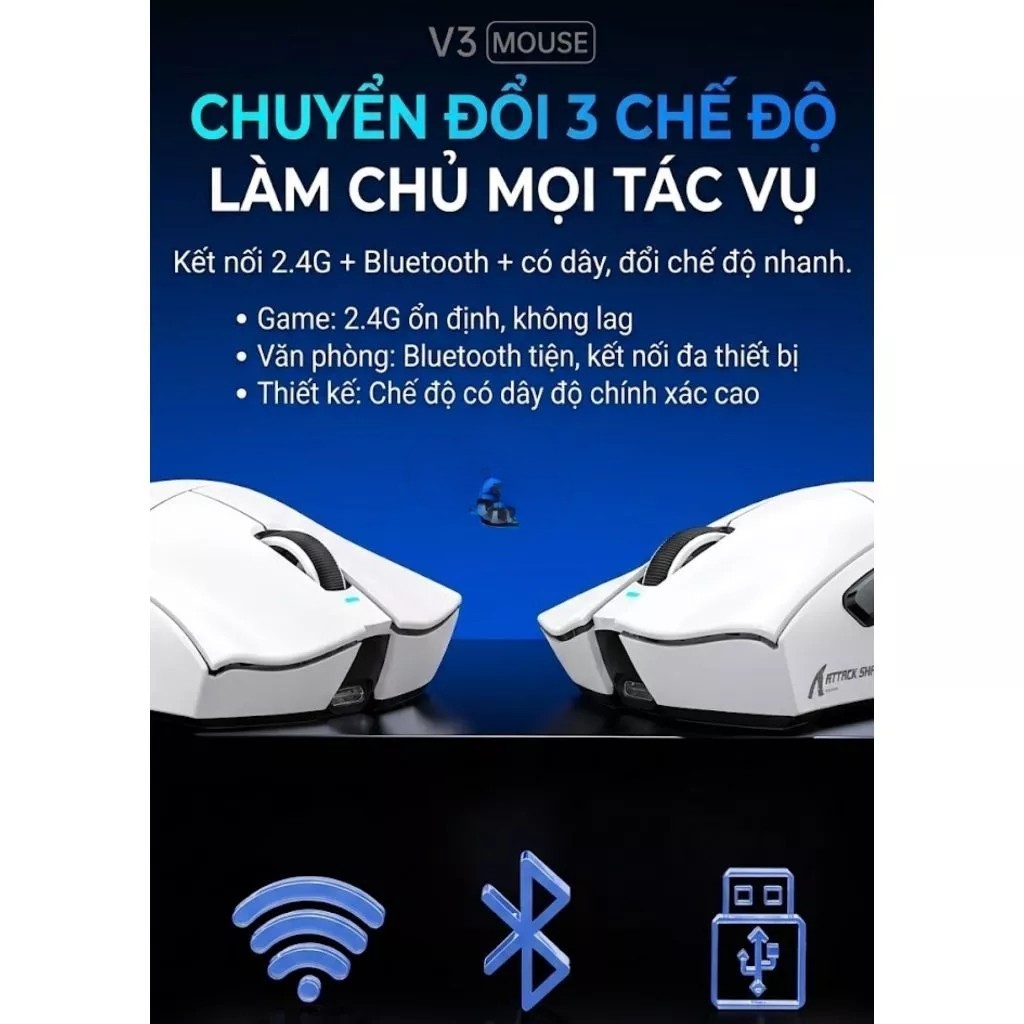 Chuột gaming không dây Attack Shark – V3 Series (PAW3311 / 1000Hz Polling Rate / Dock sạc RGB  Pro) | BigBuy360 - bigbuy360.vn