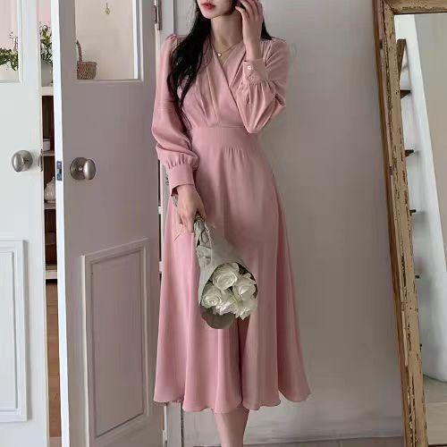 đầm hồng kiểu pháp vintage body hack thun dáng che bụng basic nhẹ nhàng tay dài thanh lịch bigsize c