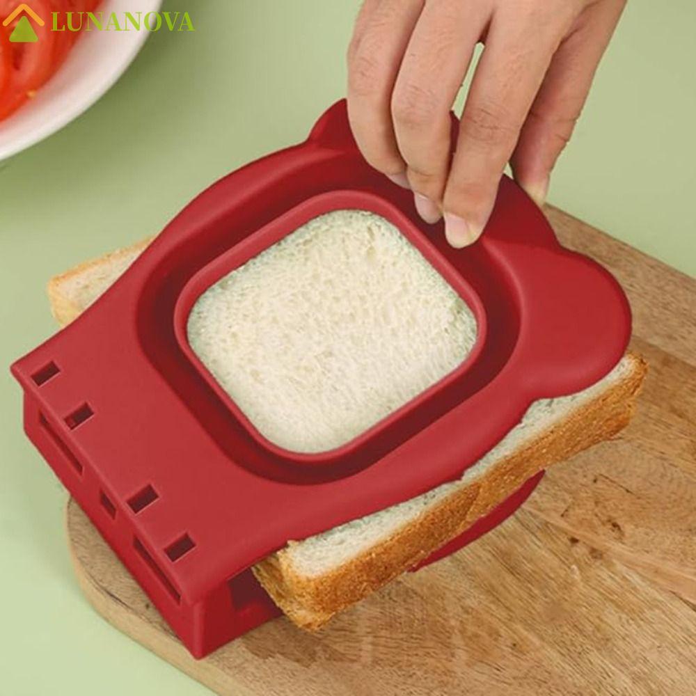 Máy cắt bánh sandwich vuông LUNANOV, Khuôn ép bánh sandwich hình gấu bằng thép không gỉ, Thiết kế lật Kawaii Máy ép tay DIY Máy cắt bánh mì nướng Trường học