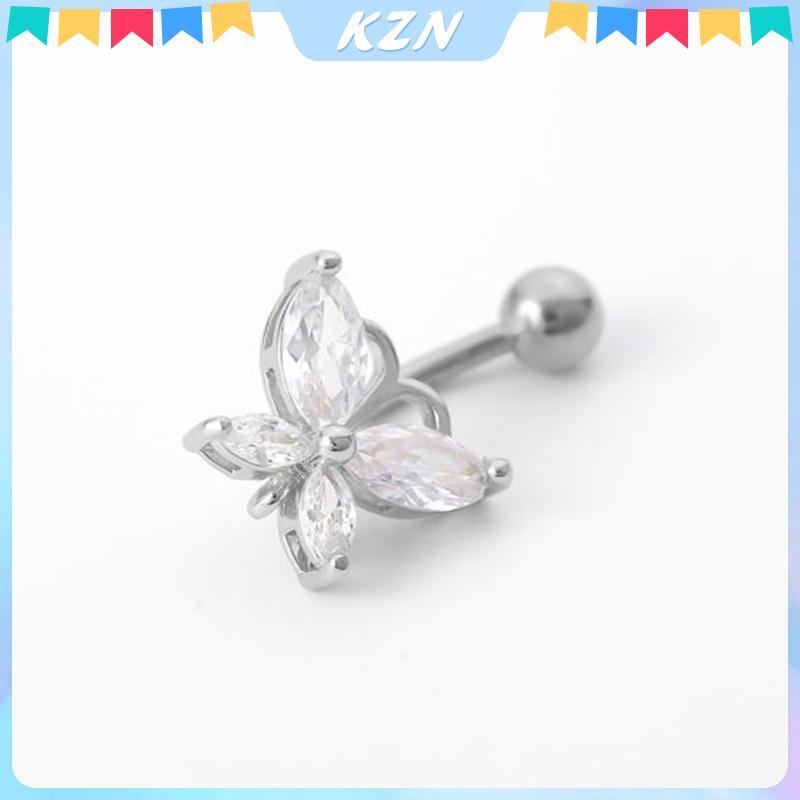 Nhẫn hình bướm với thép không gỉ và pha lê xoắn ốc - Trang sức cơ thể xuyên bụng