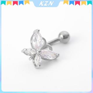 Nhẫn hình bướm với thép không gỉ và pha lê xoắn ốc - Trang sức cơ thể xuyên bụng