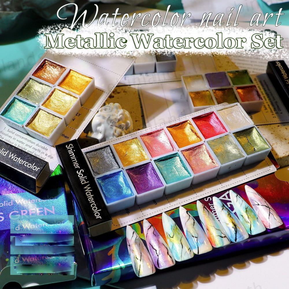 EBINLANDS Nail Pearlescent Pigment Vẽ tay Blooming Nail Beaury Màu nước