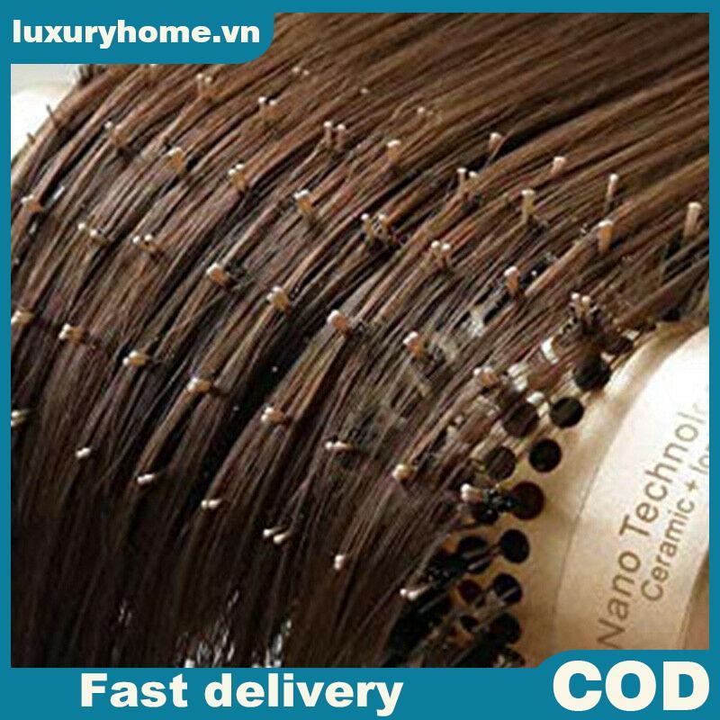 LU Professional Thermal Ceramic Ionic Round Barrel Tay cầm chống trượt Bàn chải tóc vàng VN