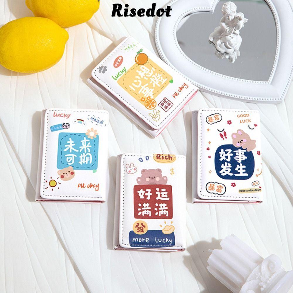 RISEDOT 3 Gấp Ví, 1 Khe Cắm Tiền Giấy 1 Miếng Ảnh Ví Gấp Ngắn, Da Hoạt Hình 7 Khe Cắm Thẻ Tiền Xu Ví