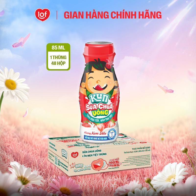Sữa chua uống KUN vị kem dâu thùng 48 chai x 85ml