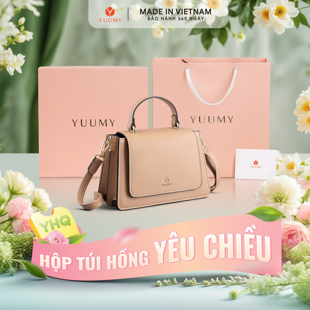 Bộ hộp quà YUUMY (Túi đeo chéo nữ YUUMY YN128 + Hộp quà YHQ2 + Túi giấy YTG2 + Túi rút BVR3838 + Thi