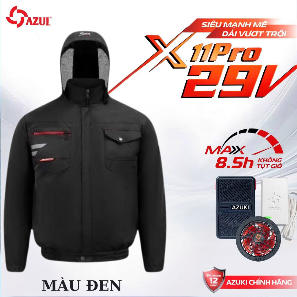 Áo Điều Hòa AZUKI X11 Pro Chính Hãng - Quạt Mạnh 29V, Pin 30.000mAh, Chống Nước, Sạc Nhanh