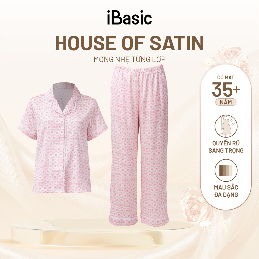 Đồ bộ mặc nhà nữ iBasic lụa satin áo tay ngắn quần dài HOMW071