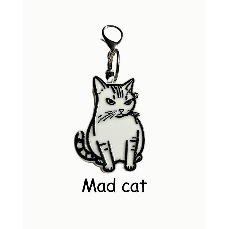 Keychain Komik Meme Kucing Marah ComemeID Kait Lobster 3D Printer Resin UV Hitam Putih 7x5x1 cm - Co
