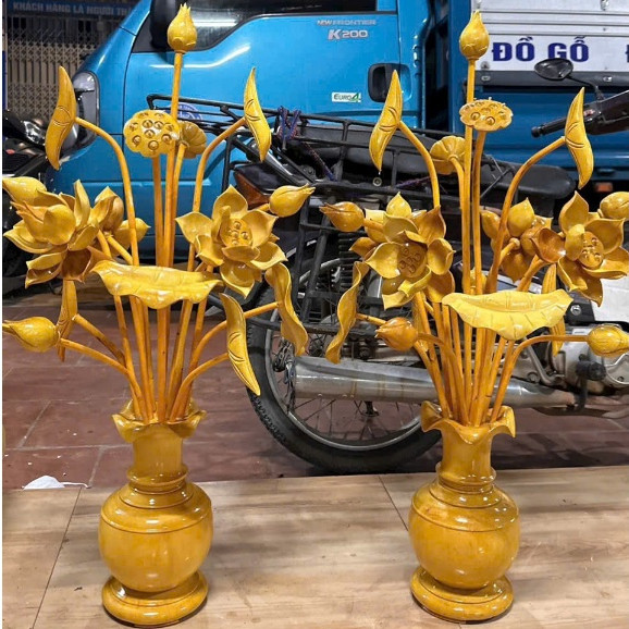 Bình Hoa Sen Gỗ Mít 87cm Cao Cấp – Bình Hoa Bàn Thờ Phật, Bàn Thờ Gia Tiên, Đồ Thờ Phong Thủy..