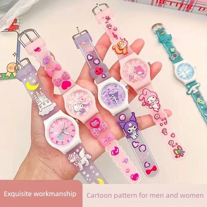 Đồng hồ đồ chơi trẻ em Công chúa Kuromi Girl 2 Bé 3 tuổi Dạ quang Đồng hồ điện tử Giai điệu Hoạt hình Dễ thương