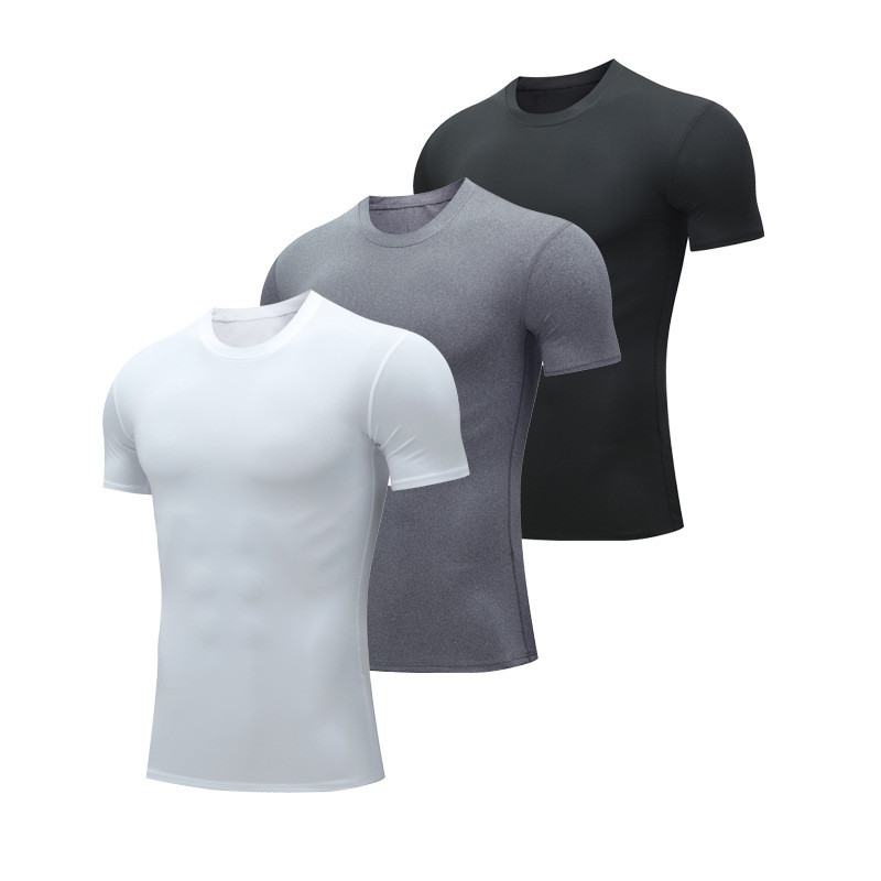【Ready Stock】 Summer Men's Quick-Drying T-shirt Casual Sports Short Sleeve Tight Fitness Running Bas