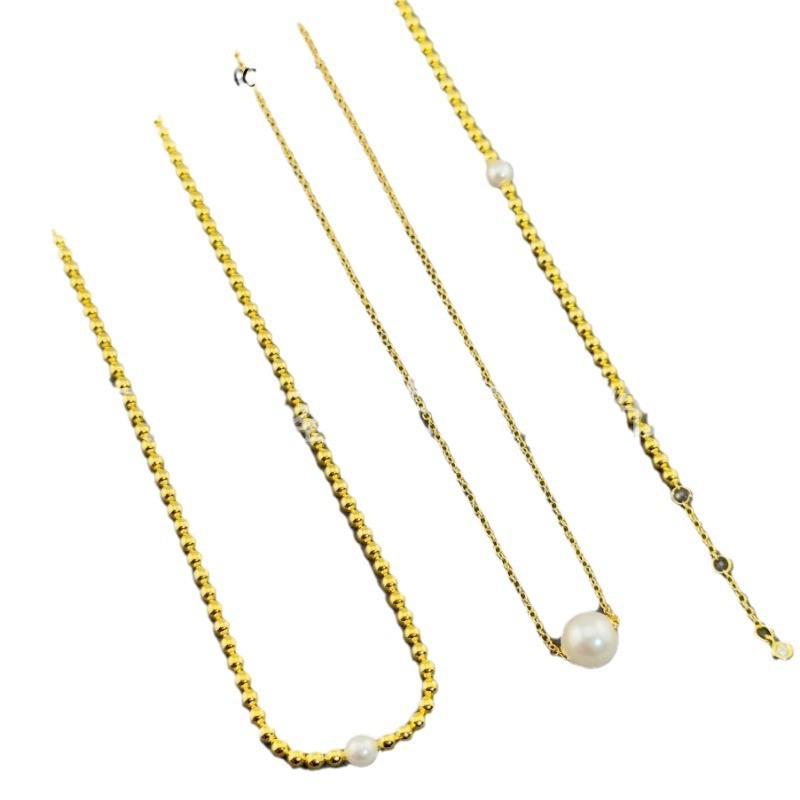 Dora S925Sterling silver necklace, pearl series bracelet, inlaid bead bracelet, fashionable light lu