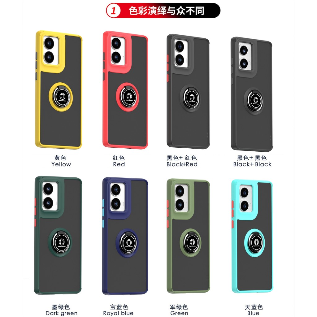 Sang Trọng Cứng Mờ PC Dành Cho Motorola G85 Ốp điện thoại Chống Sốc Cho Motorola Moto G85 Vòng Giá Đ