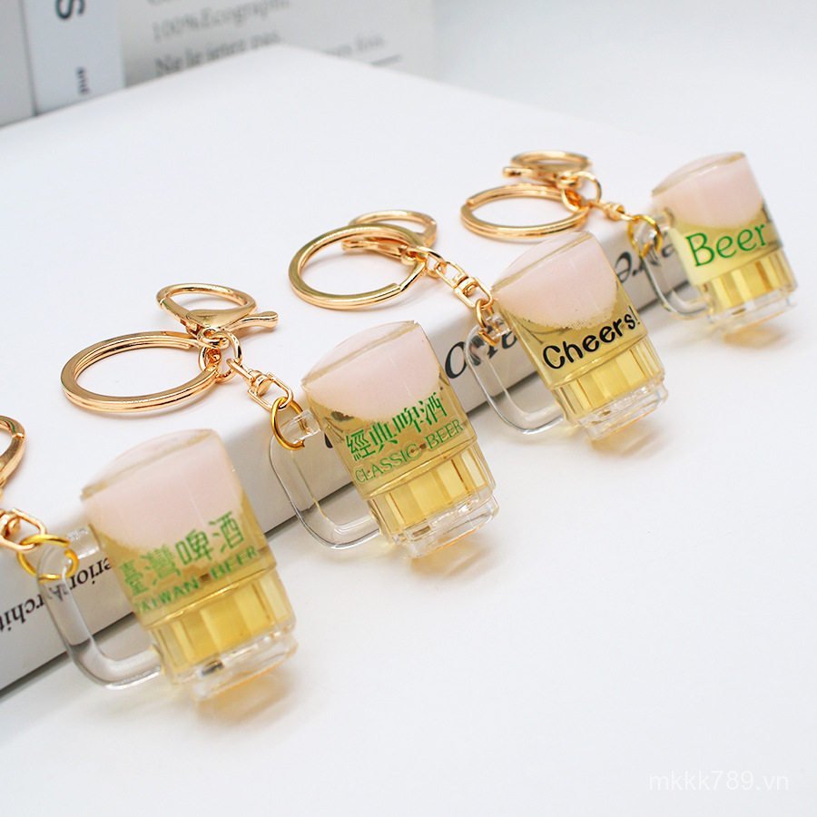 Cốc Treo Dầu Đài Loan Trang Trí Chảy Vào Bia Vàng Vẽ Bia Dầu Móc Khóa Lưu Lượng Bia Cốc Mô Phỏng Thu